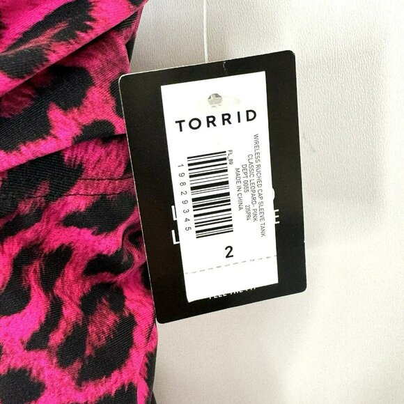 Torrid Tankini Swim Top Womens Plus Size 2X Wireless Cap Sleeve Pink Leopard NWT - Picture 4 of 5